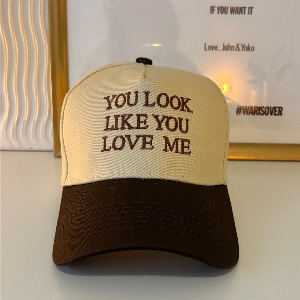 Cream and Brown Cap with Text